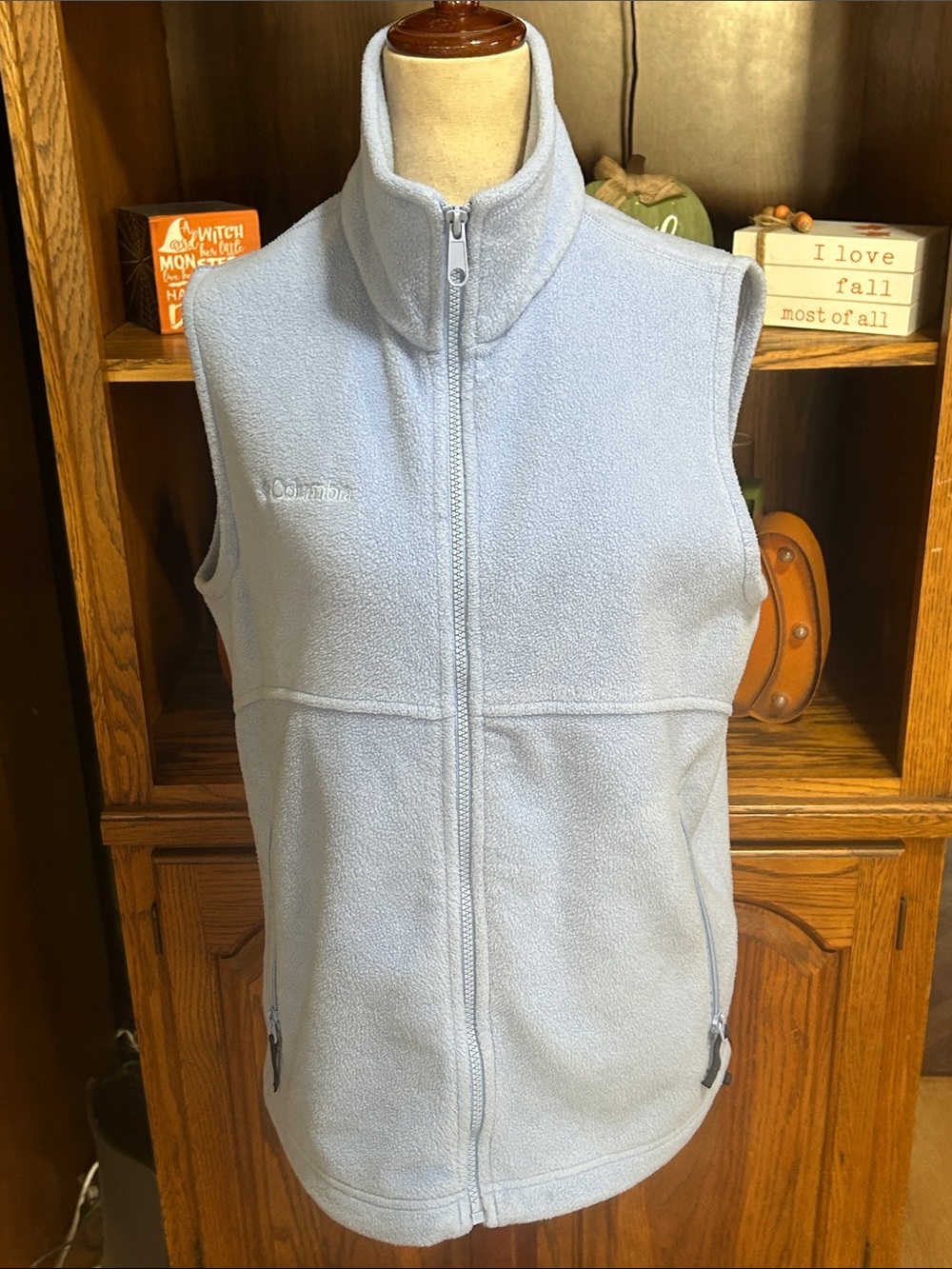 Columbia Light Blue Women's Fleece Vest - Full Zip Size Small